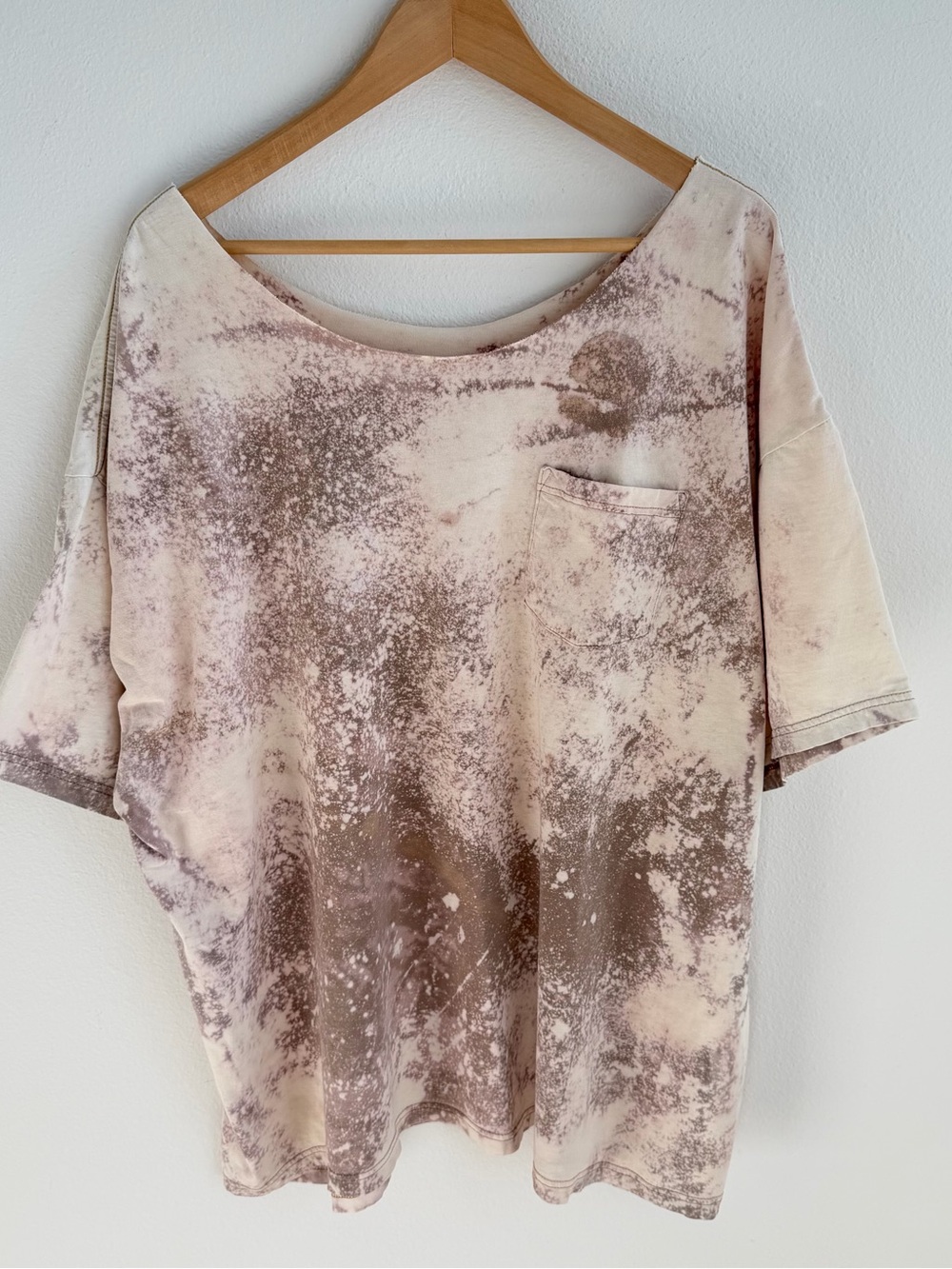 Bleached grunge off the shoulder pocket tee
